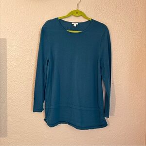 J. Jill Women's XL Petite Merino Wool Blue Long Sleeve Scoop Neck Sweater Top